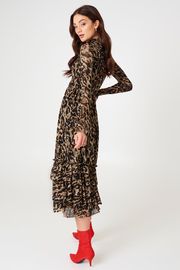 Fashion Women Leopard Print Long Sleeve Women Maxi Dresses