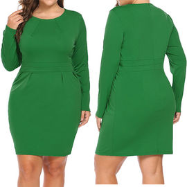 Plus Size Office Ladies Long Sleeve Green Dress