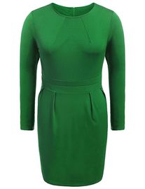 Plus Size Office Ladies Long Sleeve Green Dress