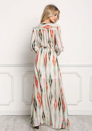 Printed chiffon linear high slit long dress casual long sleeve