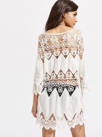 Summer white maxi dress hollow out crochet hem women dress with three quarter sleeves
