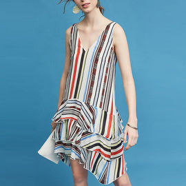 2018 Elegant striped v-neck ruffle casual women summer dresses