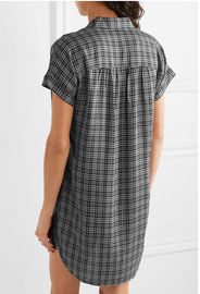 Short sleeve plaid flannel shirt dress for work
