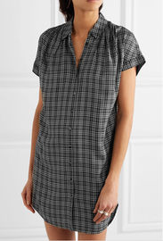 Short sleeve plaid flannel shirt dress for work