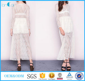 New design long sleevesheer lace white women maxi dress