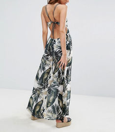 maxi dress tropical palm printed neck beach long dress