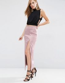 100% Polyester Women Satin Maxi Skirt with Zip-side Fastening