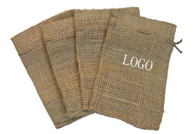 Personalized Plain Jute Drawstring Gift Pouches , Natural Drawstring Bag
