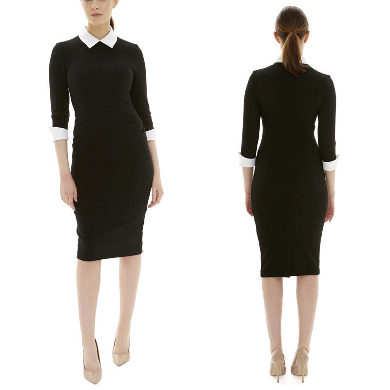 Ladies turn down collar bodycon office dress