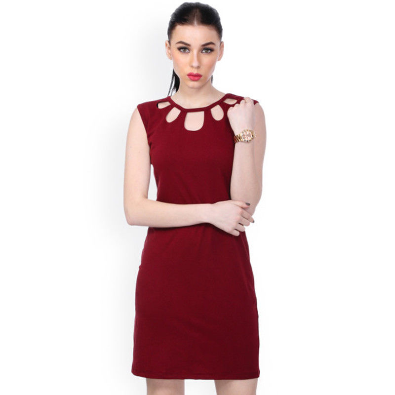 Latest Design Sleeveless Ladies Formal Office Dress Straight Hem