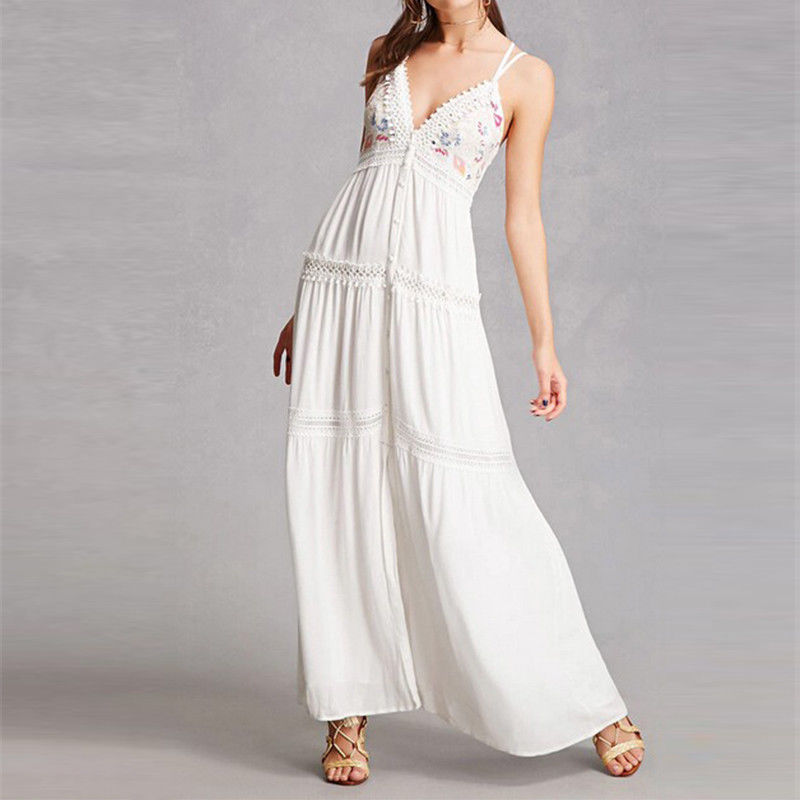 summer dresses floral embroidered crisscross back long dresses